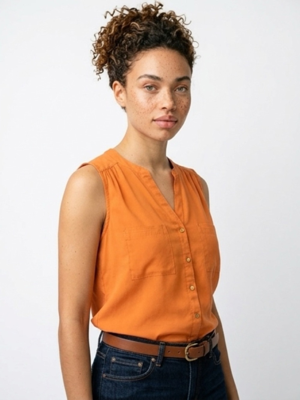 Banana Republic Sleeveless Blouse Small Flowy Summer Top in Bright Orange